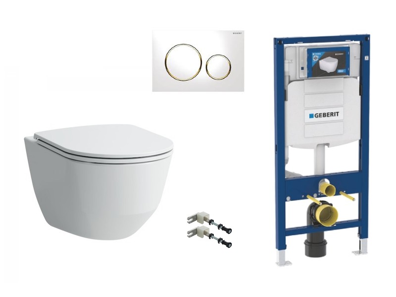 Laufen Pachet wc suspendat laufen pro, rimless, softclose, cadru geberit sigma, clapeta alb/auriu, alb, h8669570000001-34st