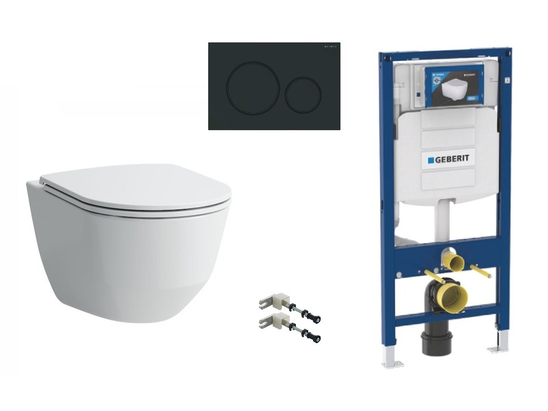 Laufen Pachet wc suspendat laufen pro, rimless, softclose, cadru geberit sigma, clapeta negru mat, alb, h8669570000001-35st