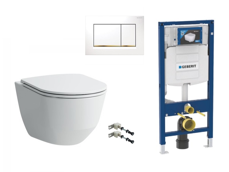 Laufen Pachet wc suspendat laufen pro, rimless, softclose, cadru geberit sigma, clapeta alb/auriu, alb, h8669570000001-38st