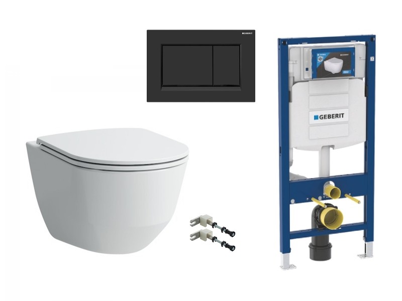 Laufen Pachet wc suspendat laufen pro, rimless, softclose, cadru geberit sigma, clapeta negru lucios, alb, h8669570000001-40st