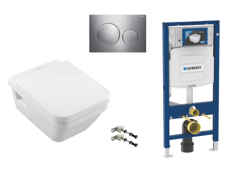 Villeroy and Boch Pachet wc suspendat villeroy and boch architectura, rimless, softclose, cadru geberit sigma, clapeta crom mat,