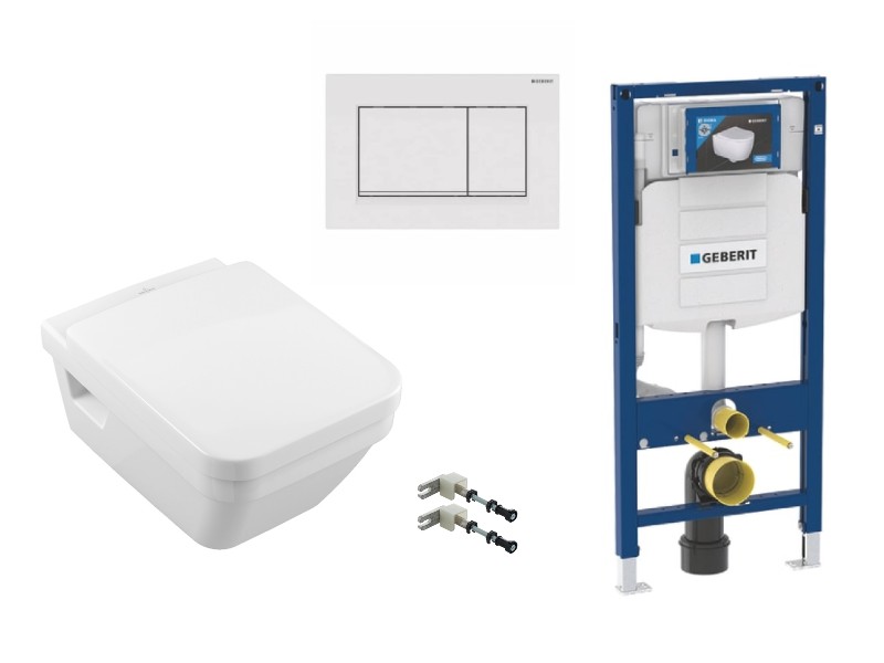 Villeroy and Boch Pachet wc suspendat villeroy and boch architectura, rimless, softclose, cadru geberit sigma, clapeta alb mat,