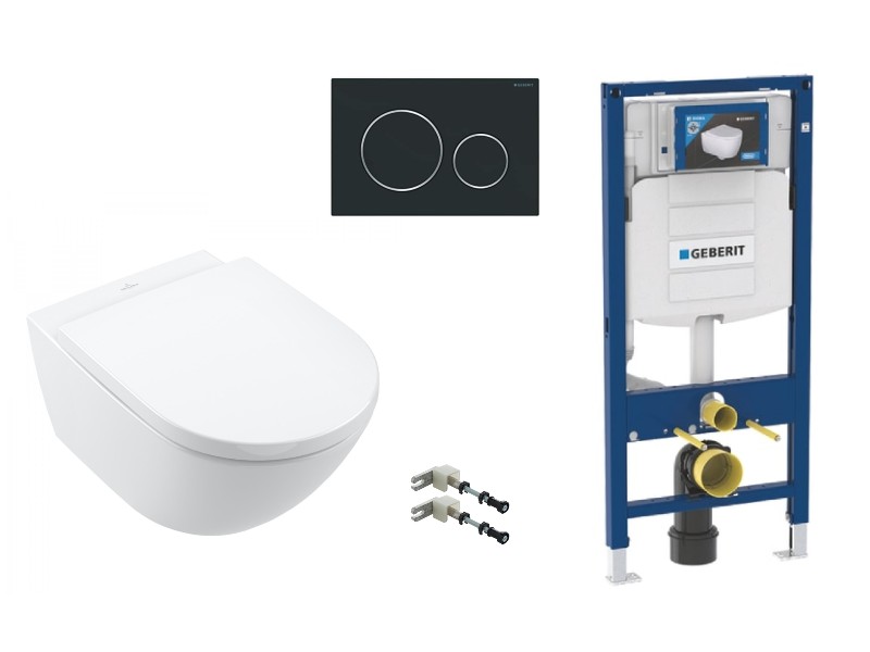 Villeroy and Boch Pachet wc suspendat villeroy and boch subway 3, rimless, softclose, cadru geberit, clapeta negru mat, alb,