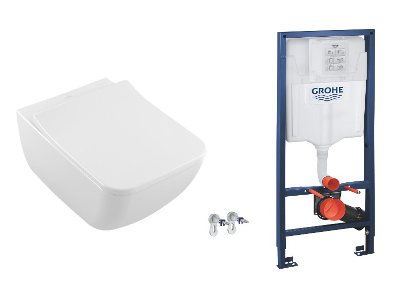 Villeroy and Boch Pachet wc suspendat villeroy and boch venticello, rimless, softclose, cadru grohe, fara clapeta, alb,