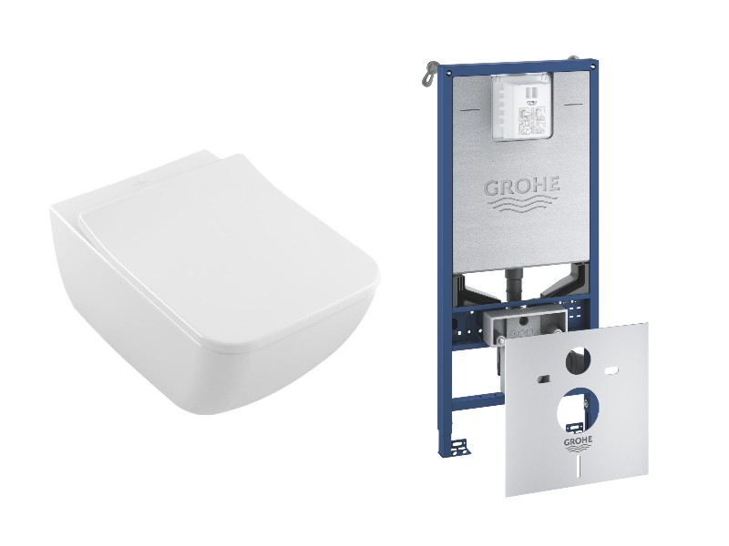 Villeroy and Boch Pachet wc suspendat villeroy and boch venticello, rimless, softclose, cadru grohe rlx, fara clapeta, alb,