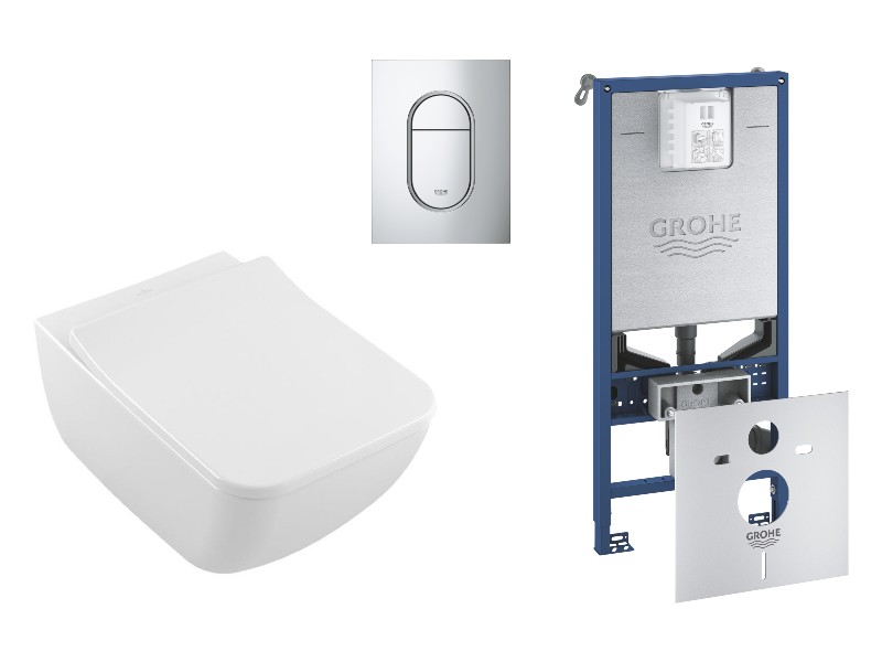 Villeroy and Boch Pachet wc suspendat villeroy and boch venticello, rimless, softclose, cadru grohe rlx, clapeta crom lucios,