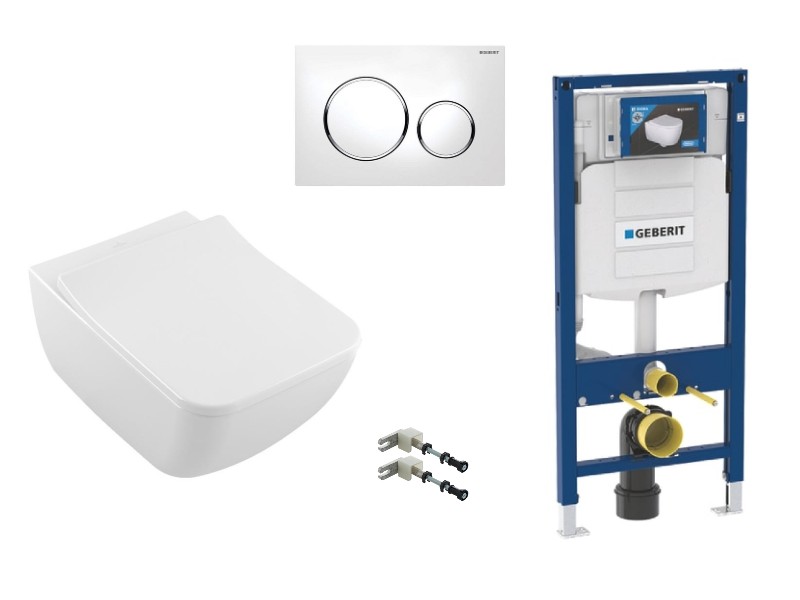 Villeroy and Boch Pachet wc suspendat villeroy and boch venticello, rimless, softclose, cadru geberit sigma, clapeta alb lucios,