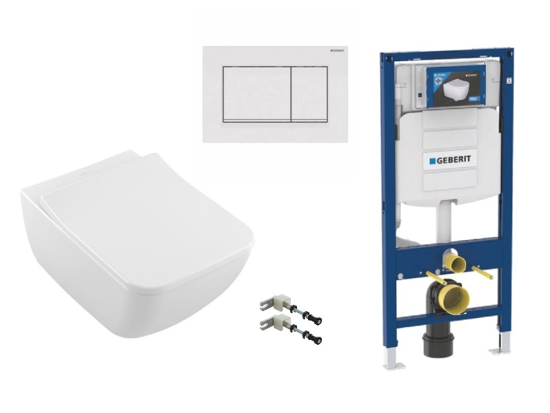 Villeroy and Boch Pachet wc suspendat villeroy and boch venticello, rimless, softclose, cadru geberit sigma, clapeta alb mat,