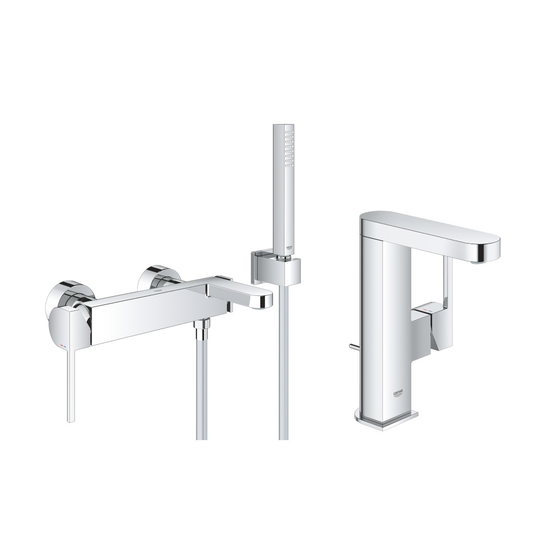 Grohe Pachet 3in1 grohe plus 33547003, 1/2'', aparent, diverter, set de dus + baterie lavoar 23871003, marimea m, 3/8'', crom