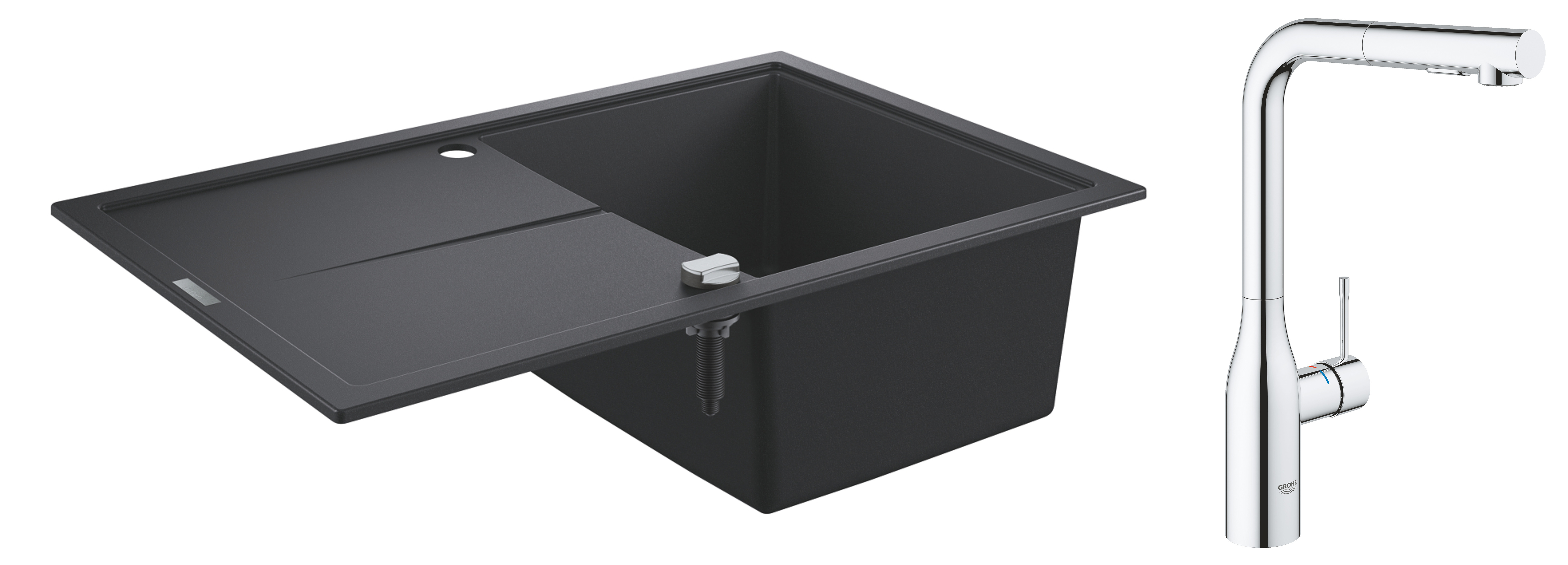 Grohe Pachet chiuveta grohe quartz k400 31639ap0, 780 x 500 mm, montare pe blat + baterie, 3/8'', pipa inalta, tip l, dus