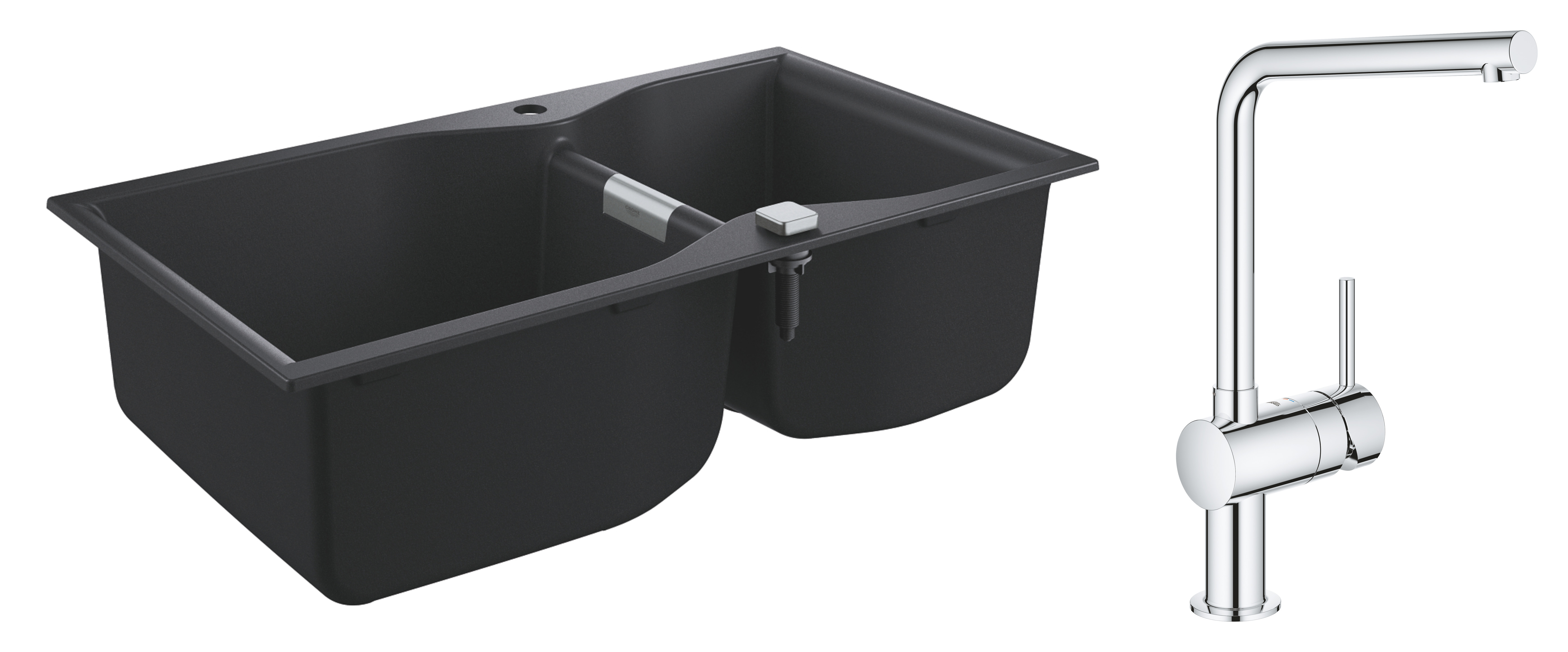 Grohe Pachet chiuveta grohe quartz k700 31658ap0, 900 x 500 mm, montare pe blat + baterie grohe minta 31375000, 3/8'', pipa tip