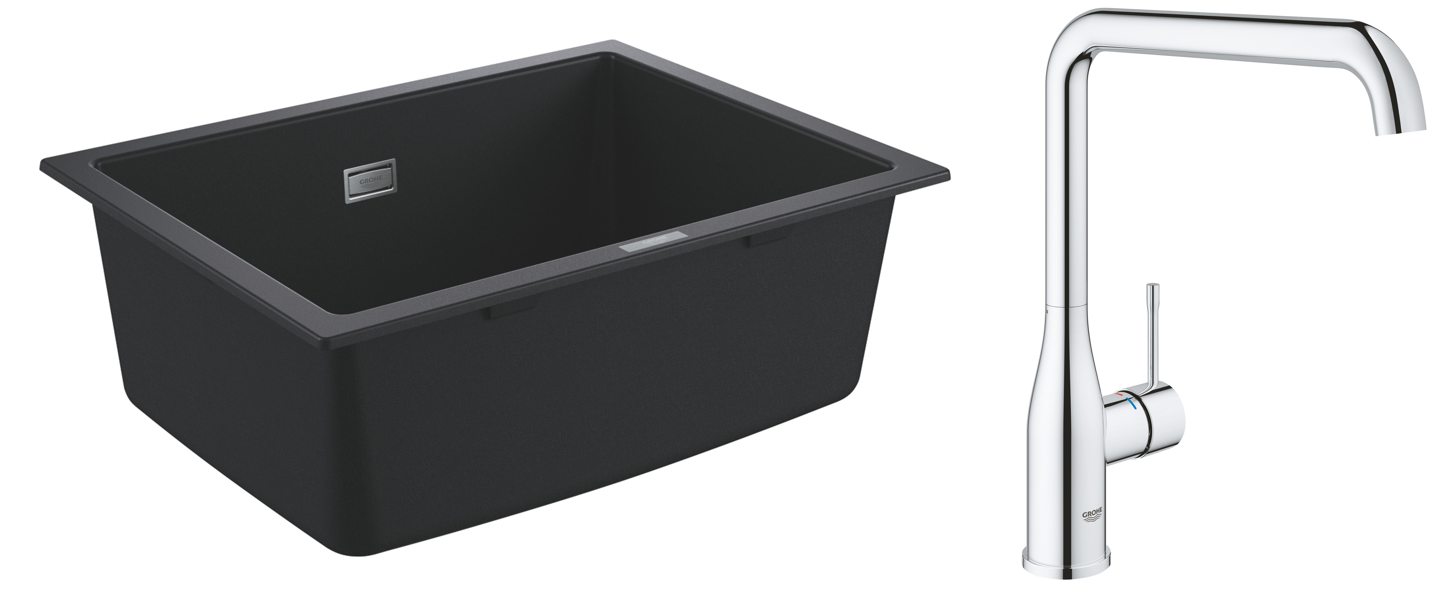 Grohe Pachet chiuveta grohe quartz k700u 31655ap0, 610 x 460 mm, montare sub blat + baterie essence 30269000, 3/8'', pipa inalta,