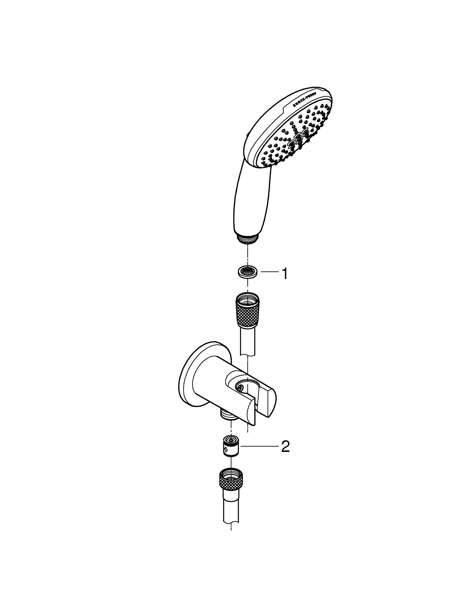 Para de dus Grohe 264062433, 110 mm, 1.5 m, 211 mm, 2 functii, 1/2 racord, sistem anticalcar, universal, Negru