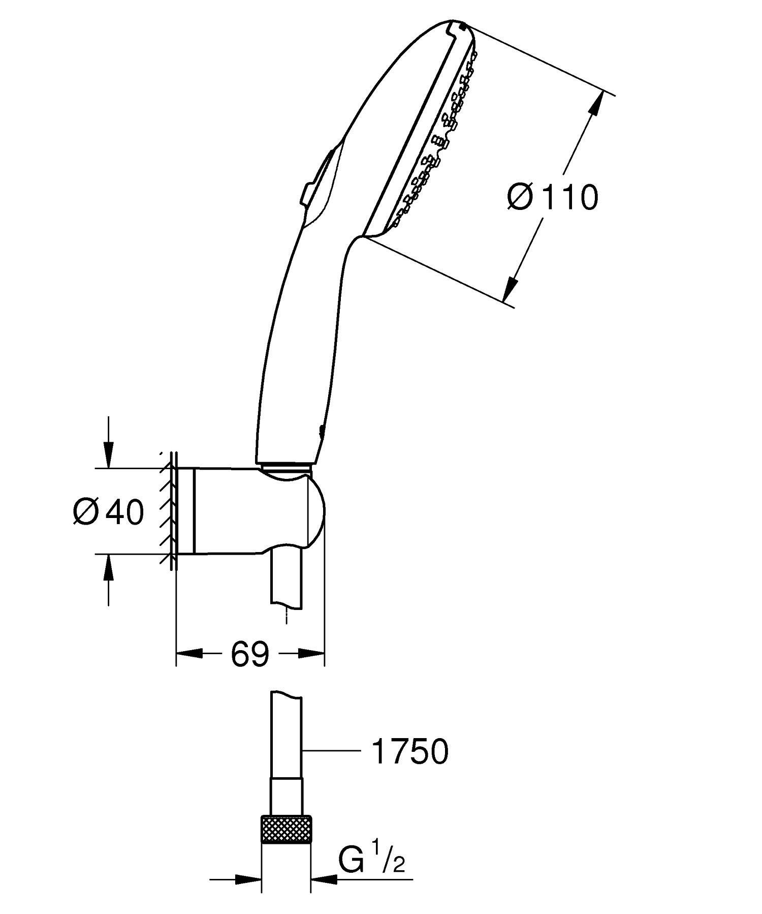 Set para de dus Grohe 27950001, Para dus Vitalio 110, diametru 110 mm, 2 functii, montaj universal, crom [4]