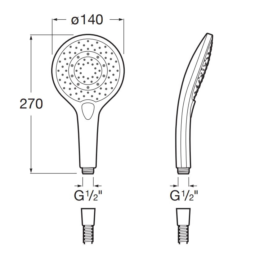 Para dus Roca A5B1111C00, 140 mm, 270 mm, 3 functii, 1/2 racord, sistem anticalcar, universal, abs, Crom