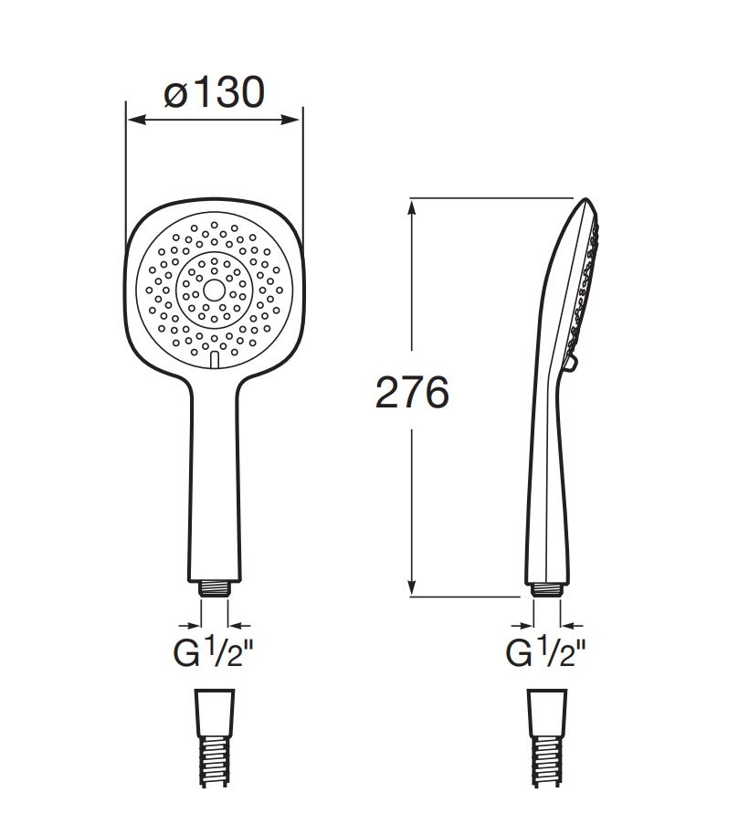 Para dus Roca A5B9108C00, 130 mm, 276 mm, 2 functii, 1/2 racord, sistem anticalcar, universal, abs, Crom