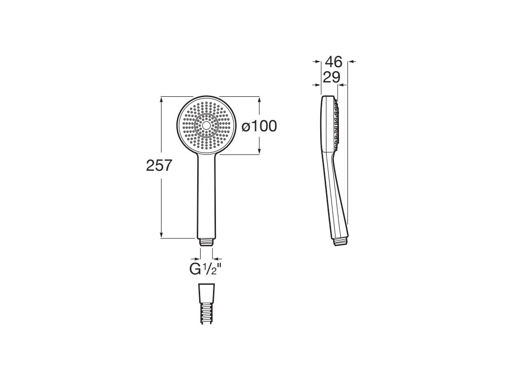 Para dus Roca A5B8113B00, 100 mm, 257 mm, 3 functii, 1/2 racord, sistem anticalcar, universal, abs, Alb