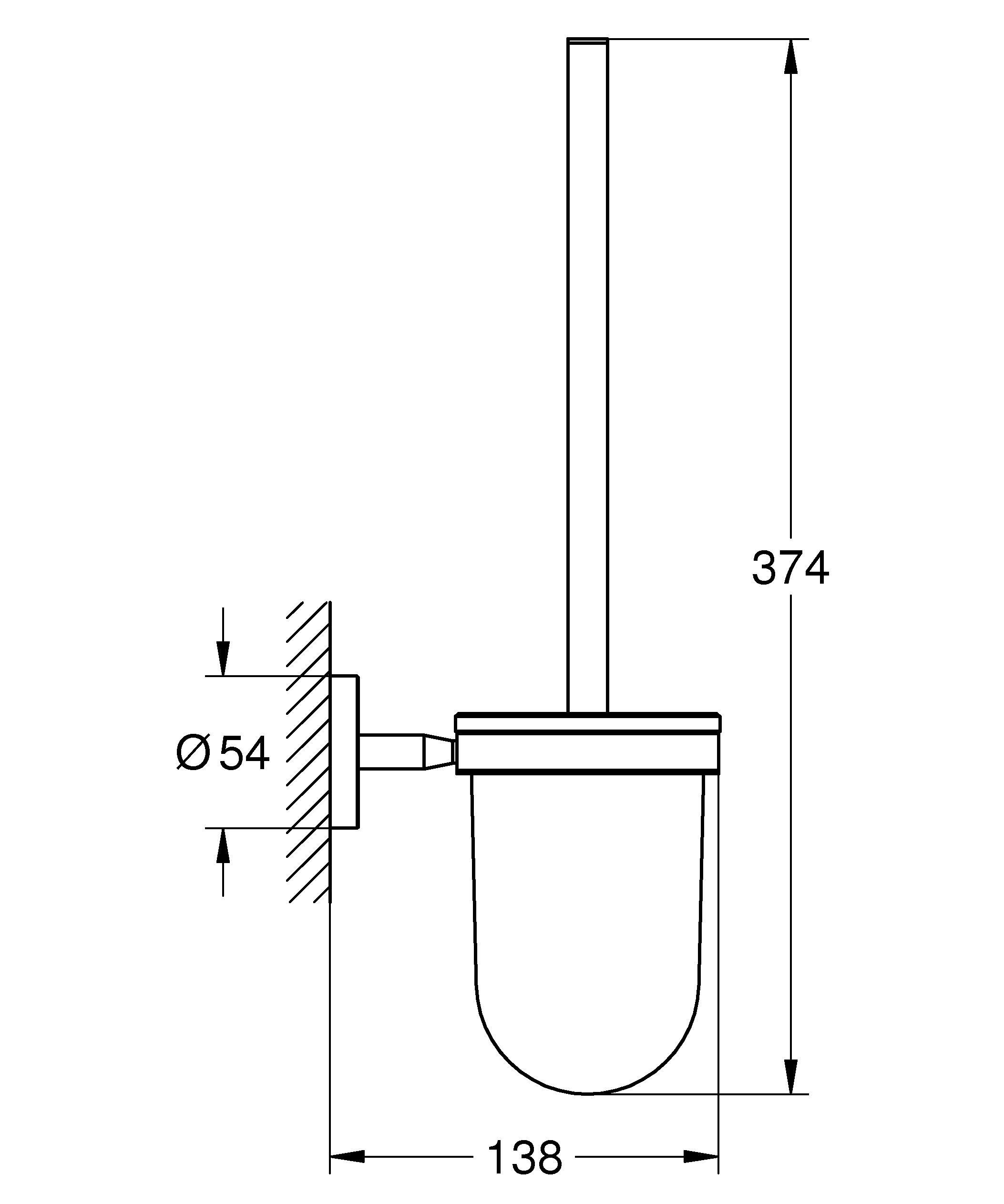 Perie WC Grohe 40463001, 374 mm, 138 mm, 1 orificii instalare, pe perete, sticla, metal, elemente fixare ascunse, Crom