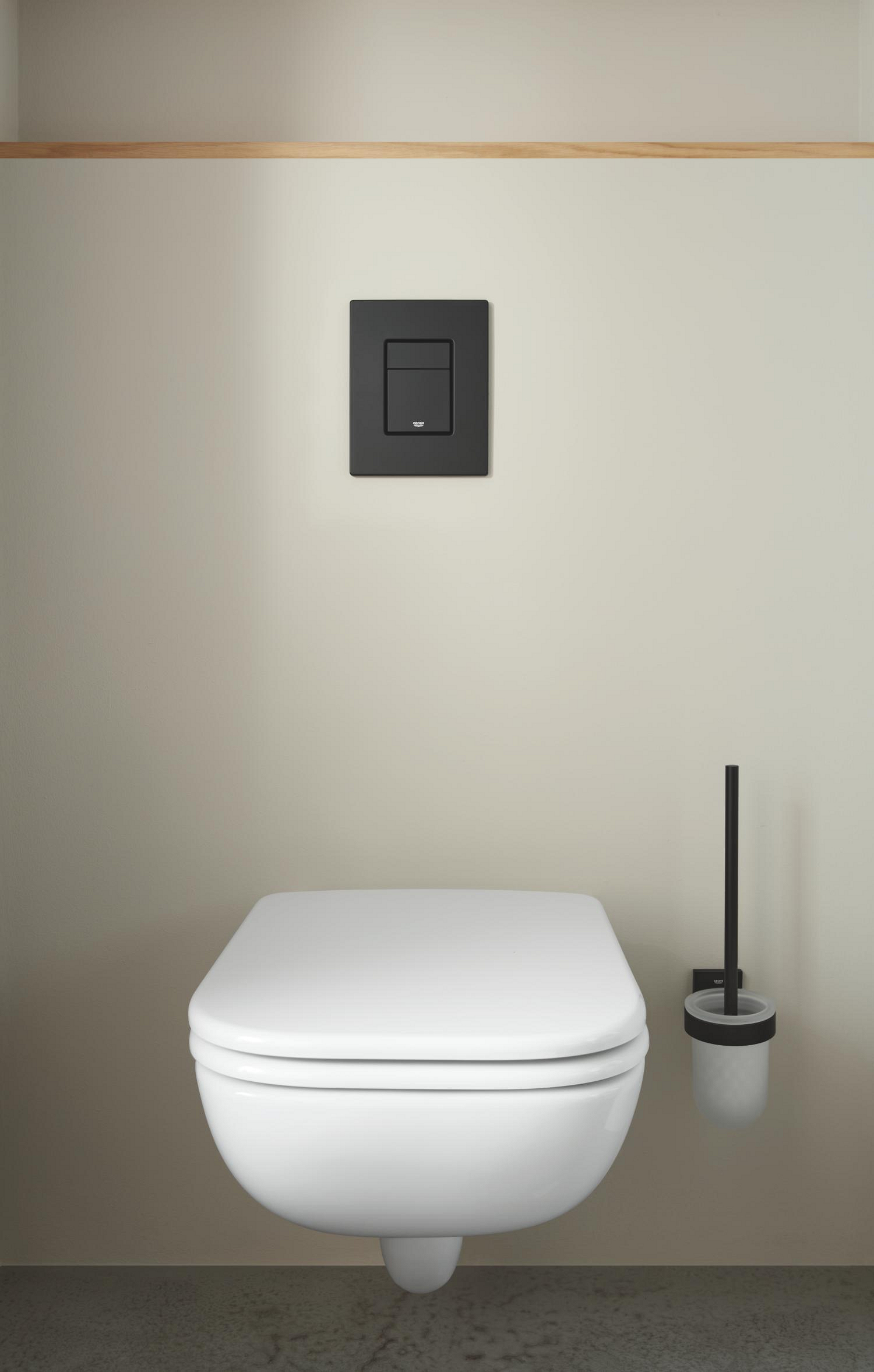 Perie WC Grohe 1024682430, 398 mm, 121 mm, 2 orificii instalare, pe perete, metal, sticla, perie wc, Negru