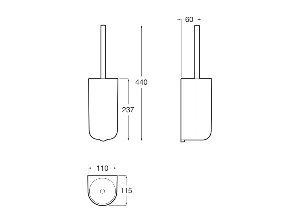 Perie WC Roca A3870ZE000, 115 mm, 400 mm, 2 orificii instalare, pe perete, metal, ceramica sanitara, Alb