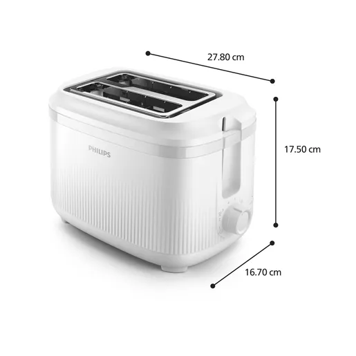 Prajitor paine Philips HD2511/00, 900 W, 8 trepte, 278 mm, 167 mm, 175 mm, 1.41 kg, 2 felii, functie decongelare, Alb