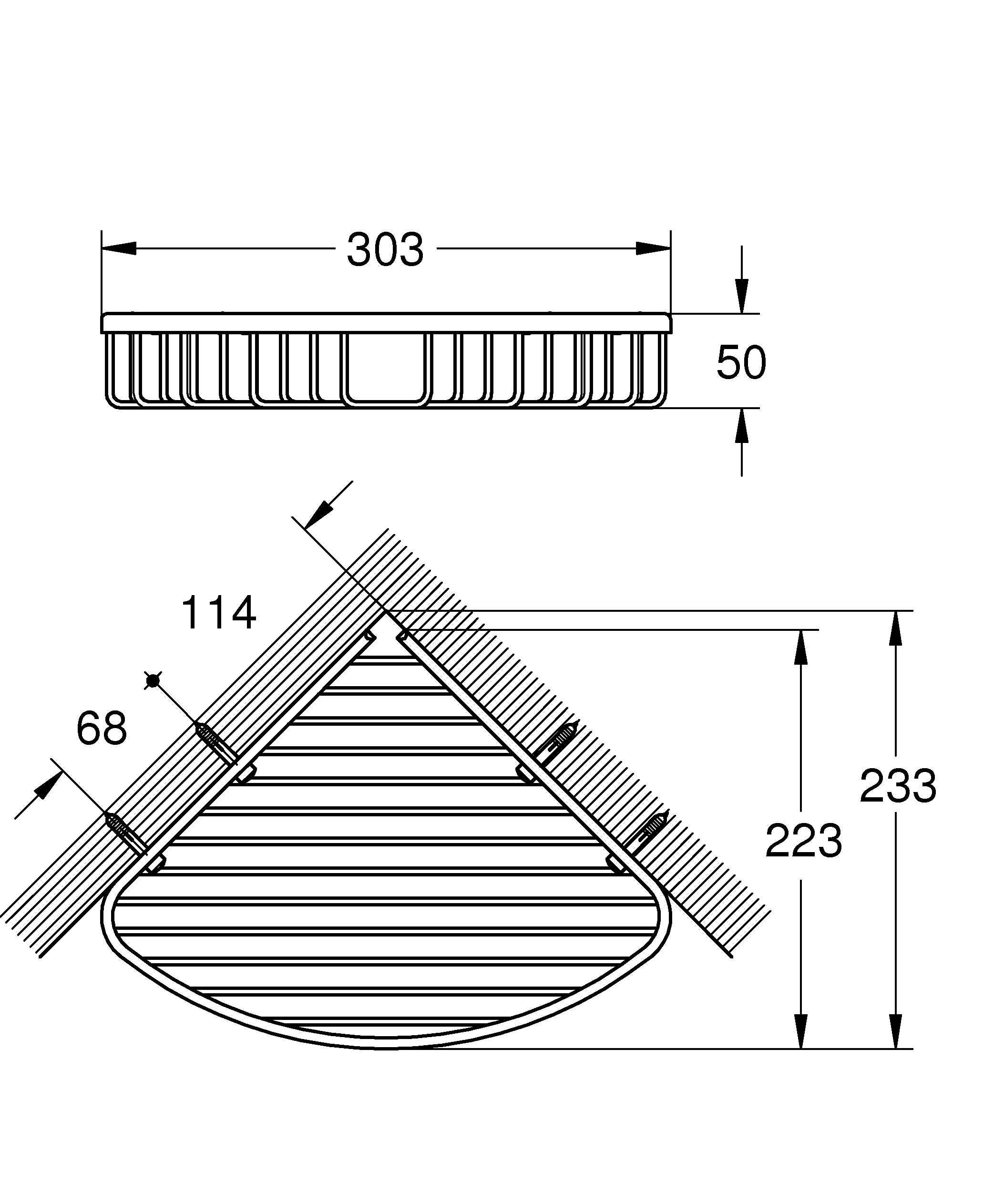 Raft colt Grohe 40663001, 303 mm, 233 mm, 4 orificii instalare, pe colt, metal, elemente fixare ascunse, Crom