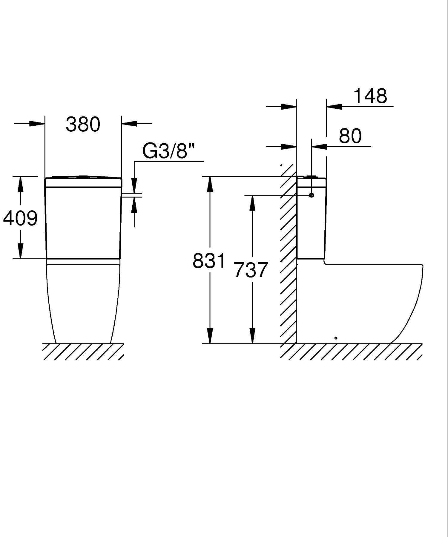 Rezervor WC Grohe 39911000, aplicat Bau Ceramic, montaj pe wc, zona alimentare lateral, dubla spalare, alb [4]