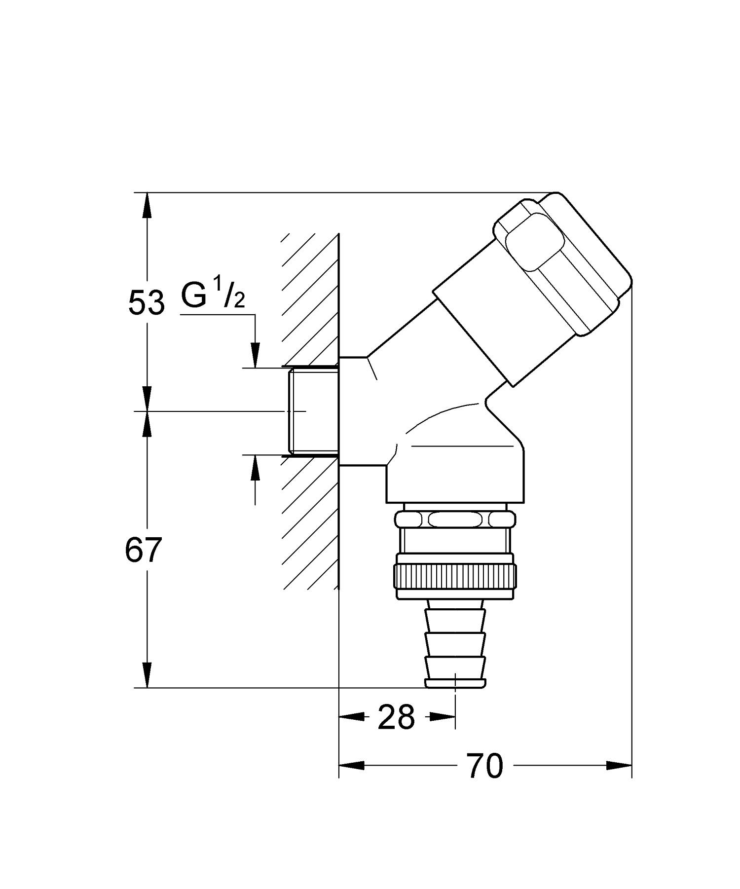 Robinet coltar Grohe 41190000, 70 mm, 120 mm, 1 nr iesiri, 1/2 diametru alimentare, 3/4 diametru iesire 1, Crom