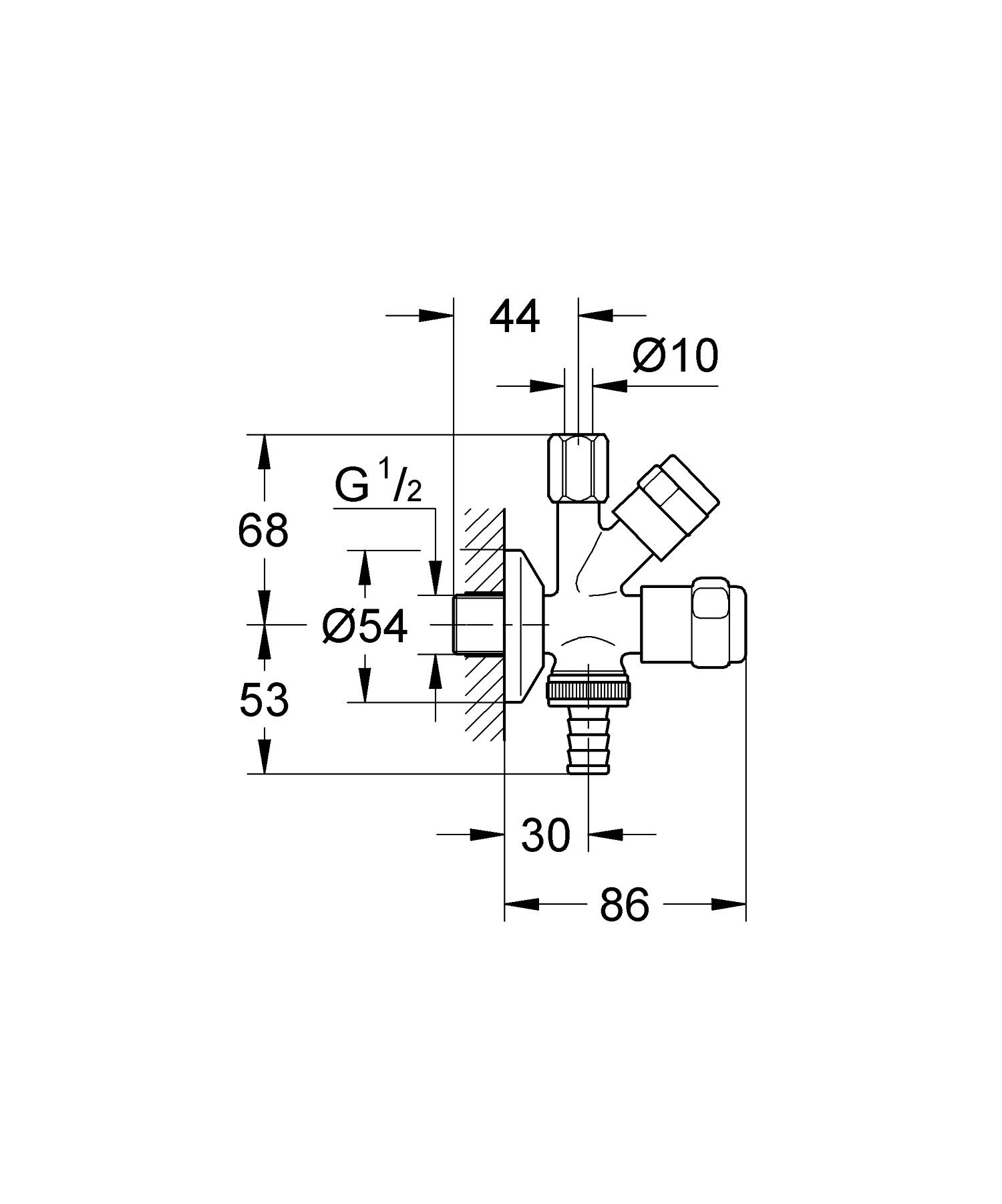 Robinet coltar Grohe 41073000, 86 mm, 131 mm, 2 nr iesiri, 1/2 diametru alimentare, 3/4 diametru iesire 1, Crom