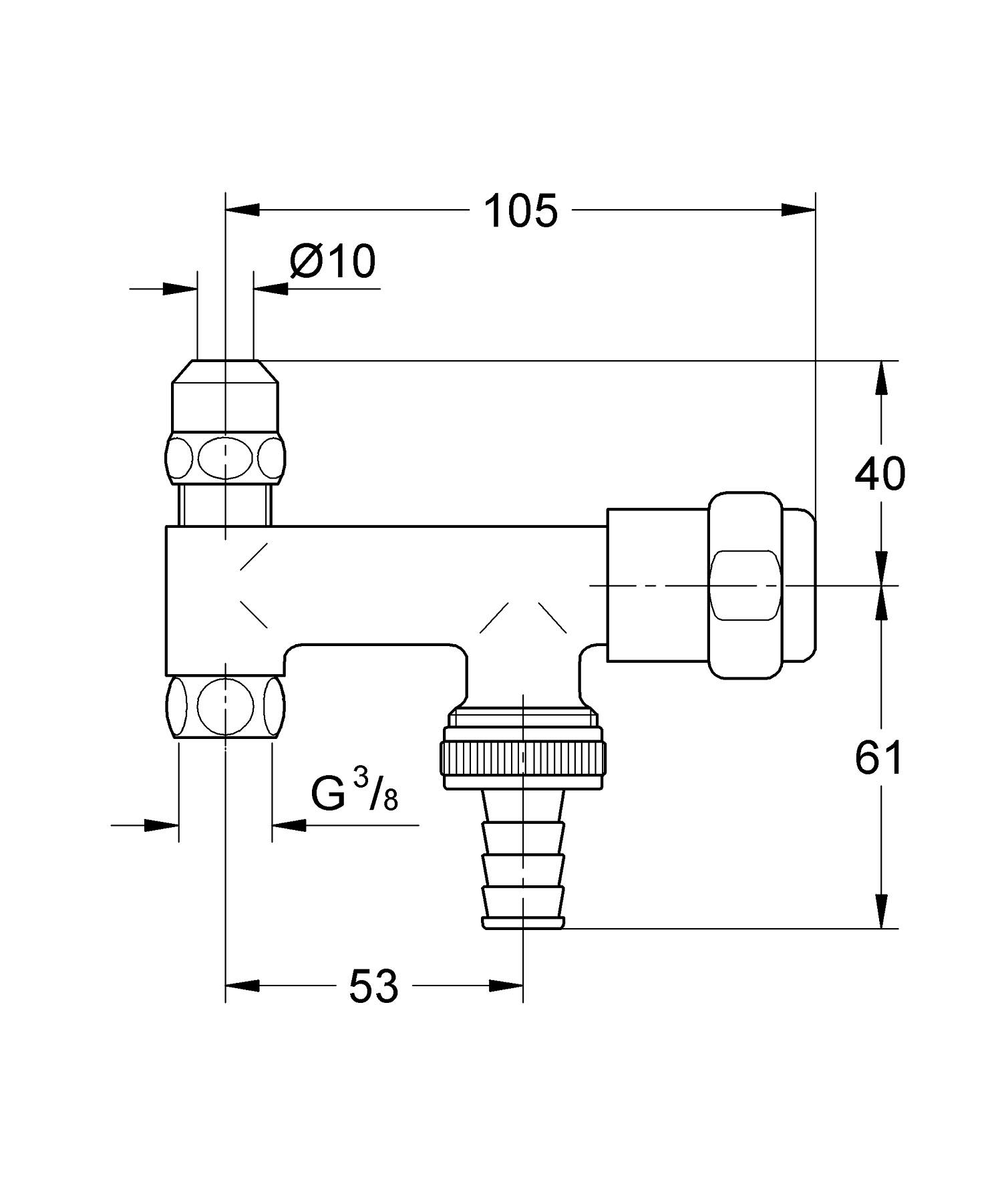 Robinet coltar Grohe 41030000, 105 mm, 101 mm, 1 nr iesiri, 3/8 diametru alimentare, 3/8 diametru iesire 1, Crom