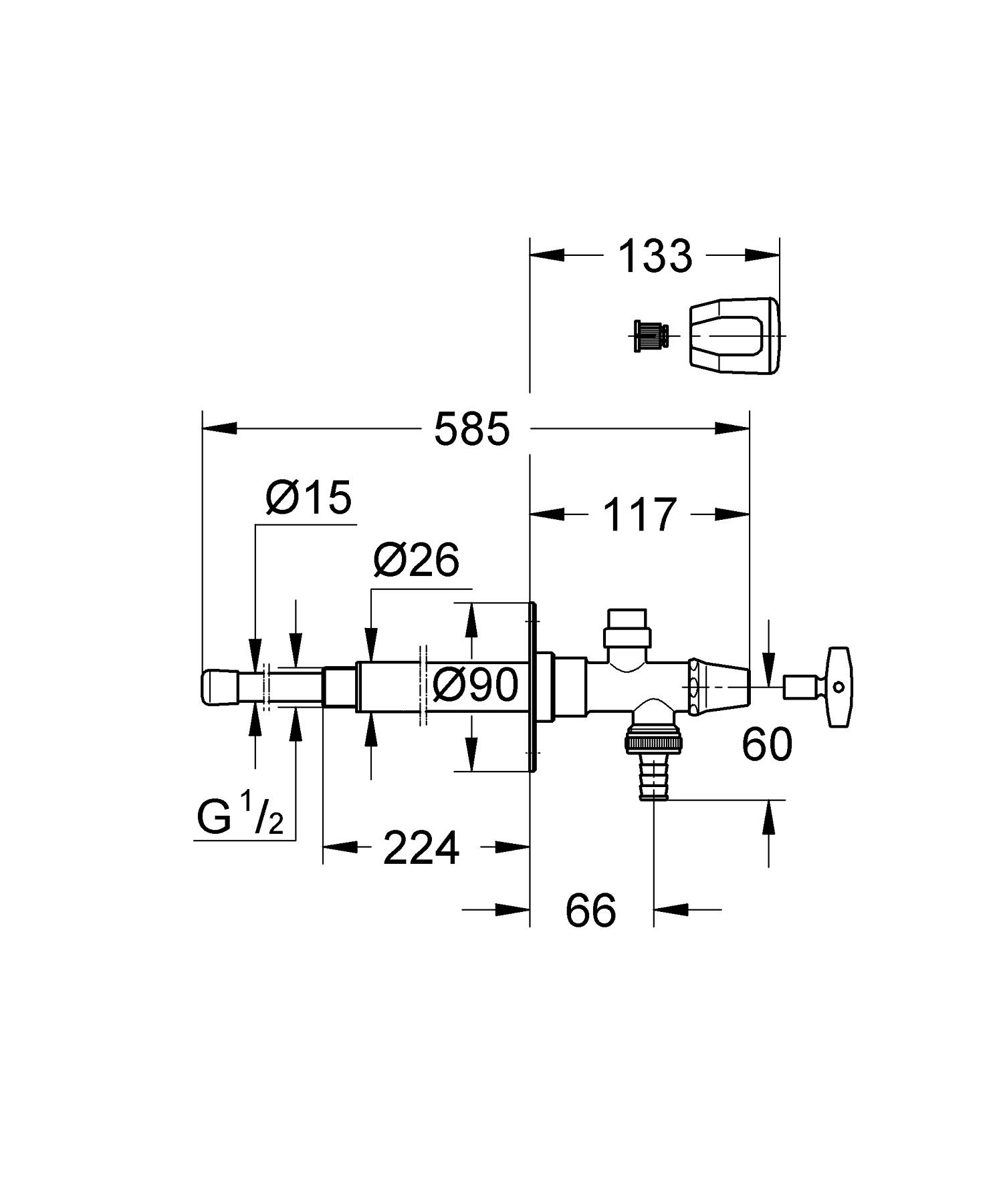 Robinet de exterior Grohe 41212000, 224 mm, 90 mm, 1 nr iesiri, 1/2 diametru alimentare, 1/2 diametru iesire 1, Crom