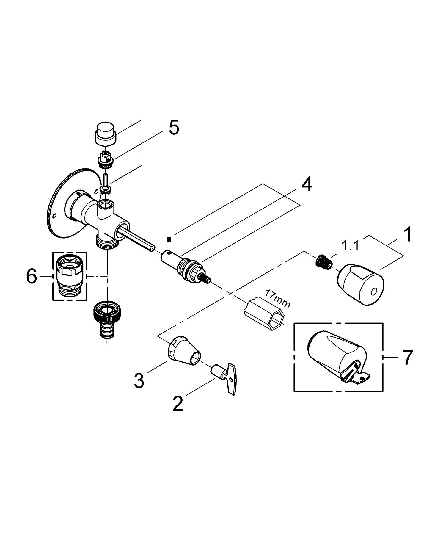 Robinet de exterior Grohe 41212000, 224 mm, 90 mm, 1 nr iesiri, 1/2 diametru alimentare, 1/2 diametru iesire 1, Crom