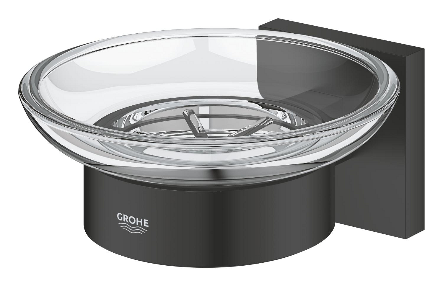 Savoniera Grohe 410962430, 110 mm, 2 orificii instalare, pe perete, metal, sticla, elemente fixare ascunse, Negru