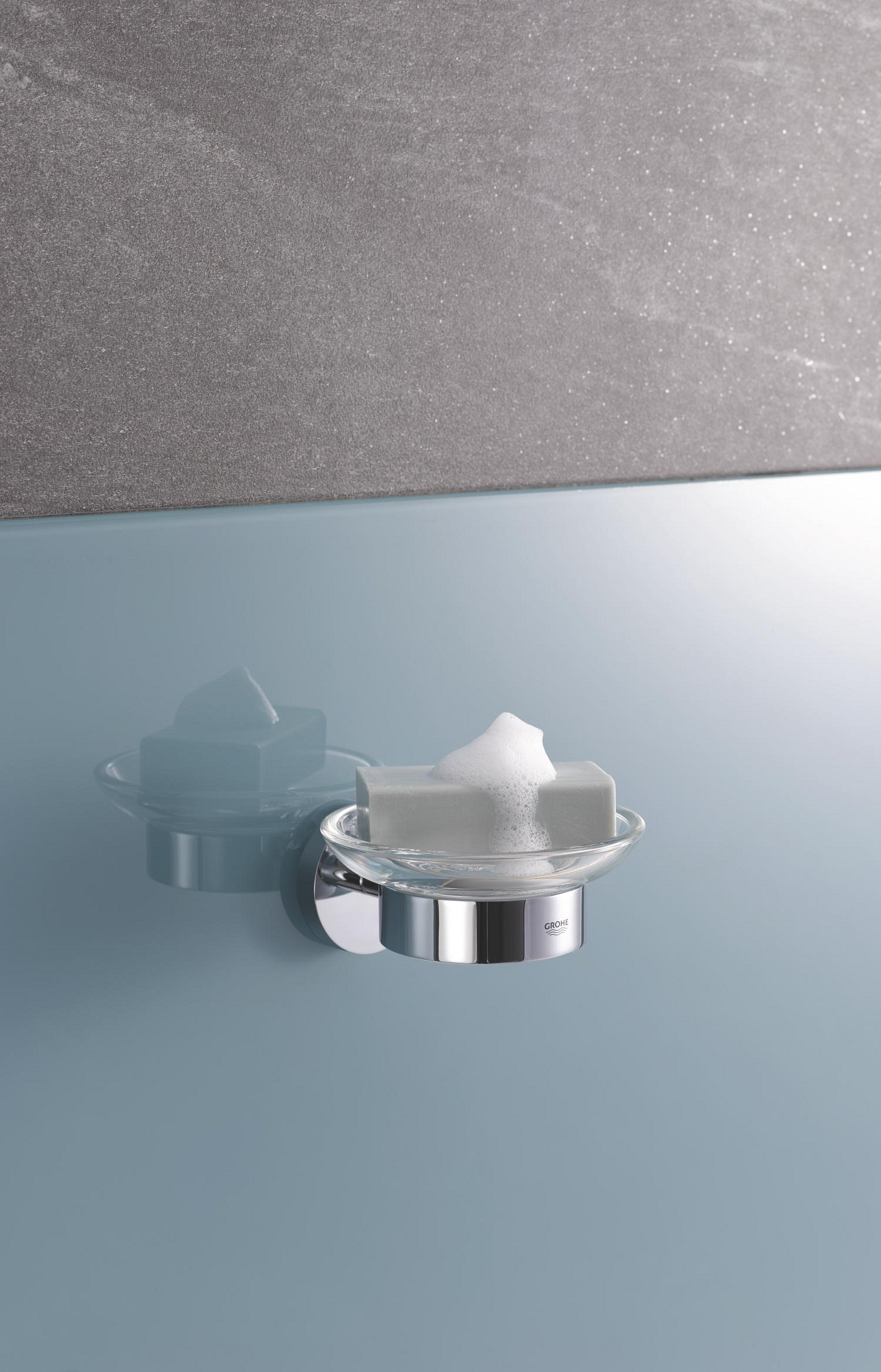 Savoniera Grohe 41193000, 125 mm, 2 orificii instalare, pe perete, sticla, metal, elemente fixare ascunse, Crom