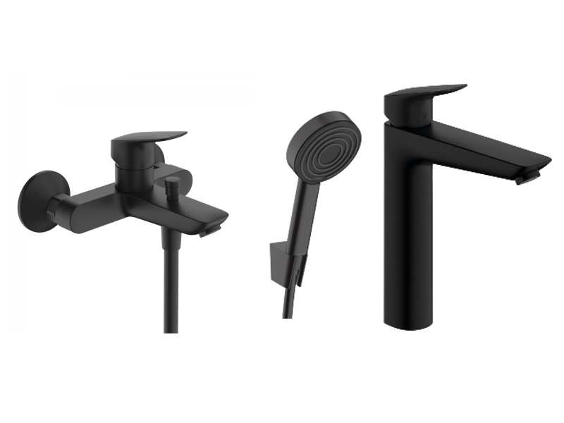 Hansgrohe Set 3in1 cada hansgrohe logis, baterie lavoar l, set de dus, 1 functie, ventil, mat, negru, 71400670-3st