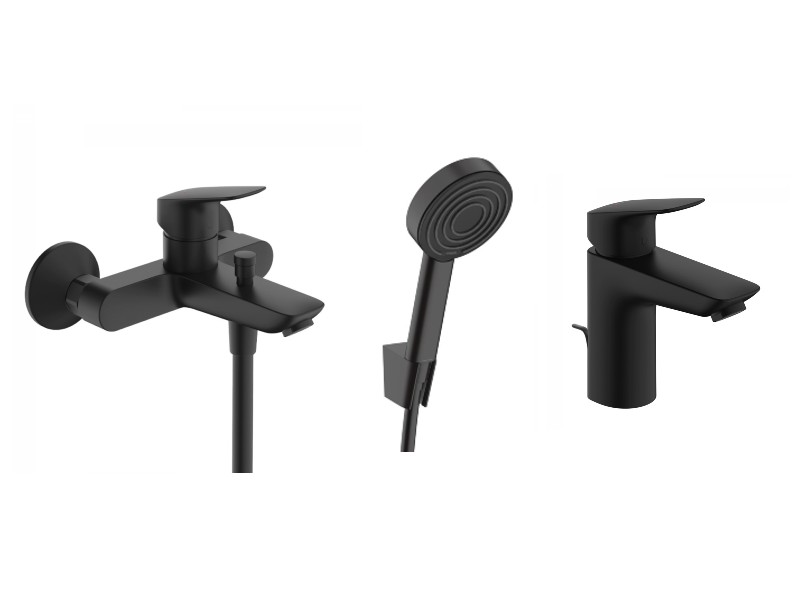 Hansgrohe Set 3in1 cada hansgrohe logis, baterie lavoar m, set de dus, 1 functie, ventil, mat, negru, 71400670-1st