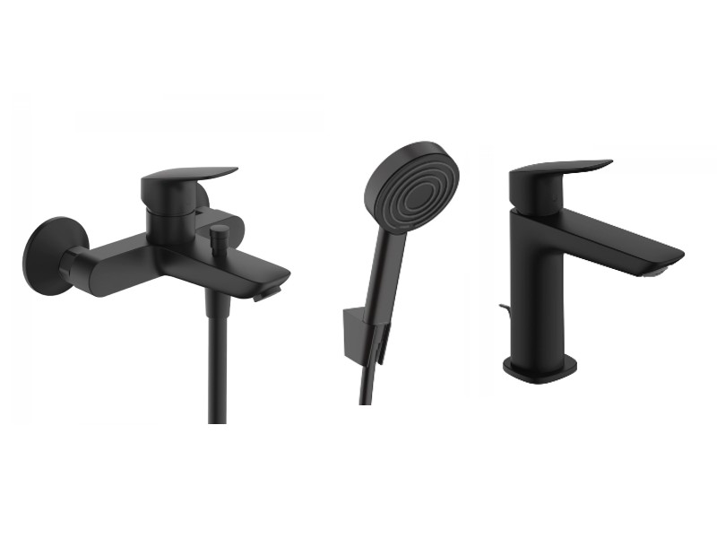 Hansgrohe Set 3in1 cada hansgrohe logis, baterie lavoar m, set de dus, 1 functie, ventil, mat, negru, 71400670-2st