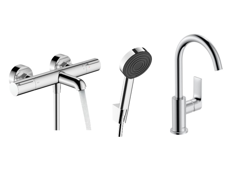 Hansgrohe Set 3in1 cada hansgrohe rebris e, aparenta, termostat, baterie lavoar, set dus, crom, 13347000-17st