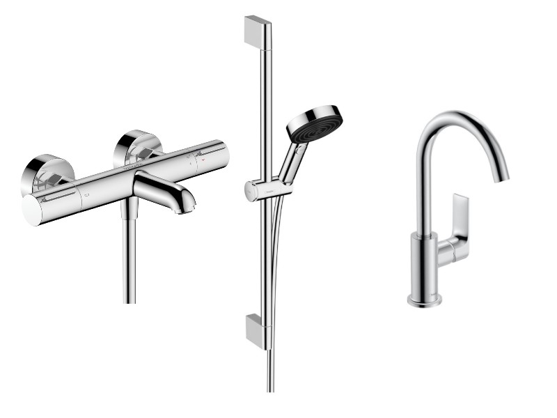 Hansgrohe Set 3in1 cada hansgrohe rebris e, aparenta, termostat, baterie lavoar, set dus, crom, 13347000-18st
