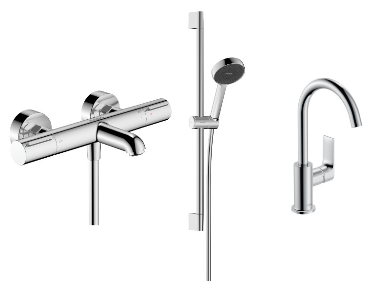 Hansgrohe Set 3in1 cada hansgrohe rebris e, aparenta, termostat, baterie lavoar, set dus, crom, 13347000-19st