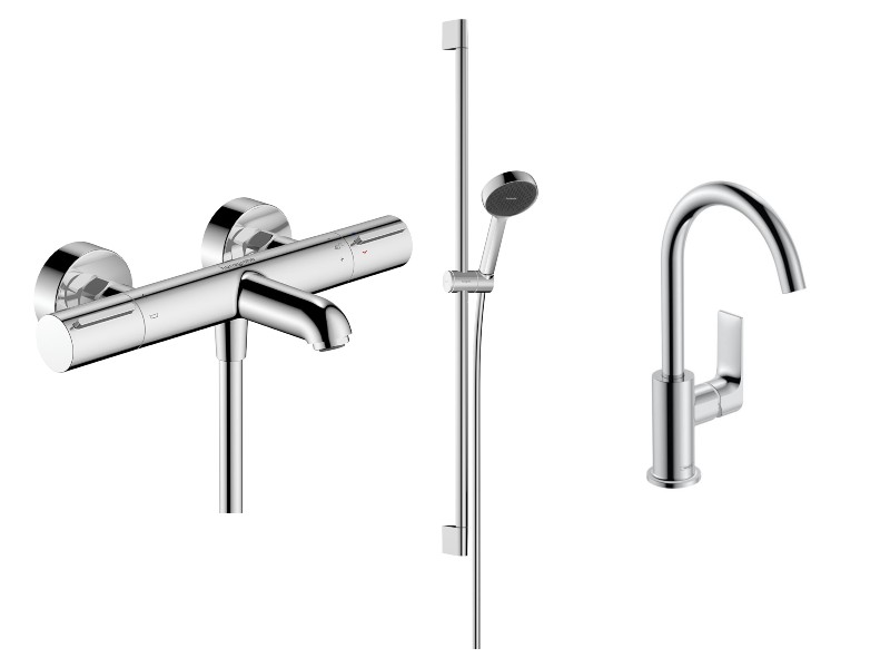 Hansgrohe Set 3in1 cada hansgrohe rebris e, aparenta, termostat, baterie lavoar, set dus, crom, 13347000-20st