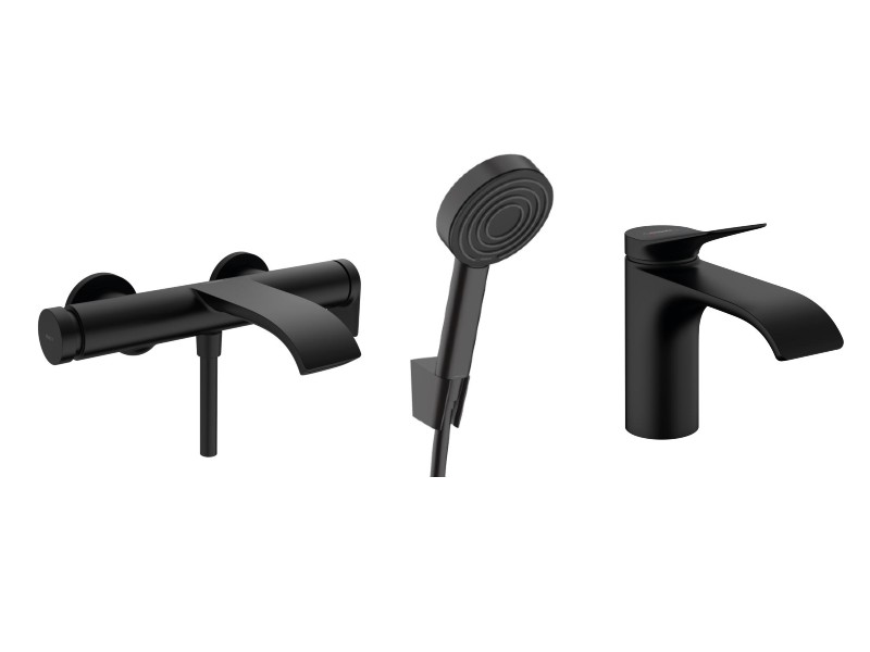 Hansgrohe Set 3in1 cada hansgrohe vivenis, baterie lavoar s , set de dus, 1 functie, ventil, mat, negru, 75420670-3st