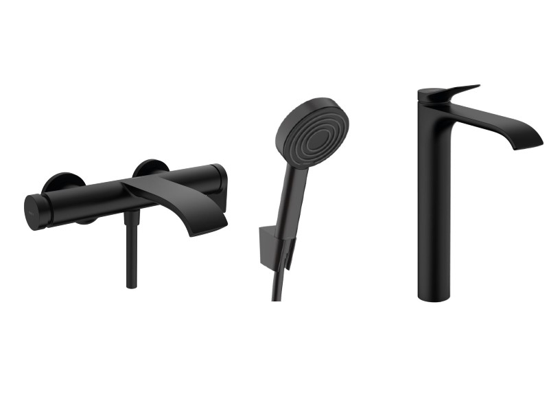 Hansgrohe Set 3in1 cada hansgrohe vivenis, baterie lavoar  xl, set de dus, 1 functie, ventil, mat, negru, 75420670-2st