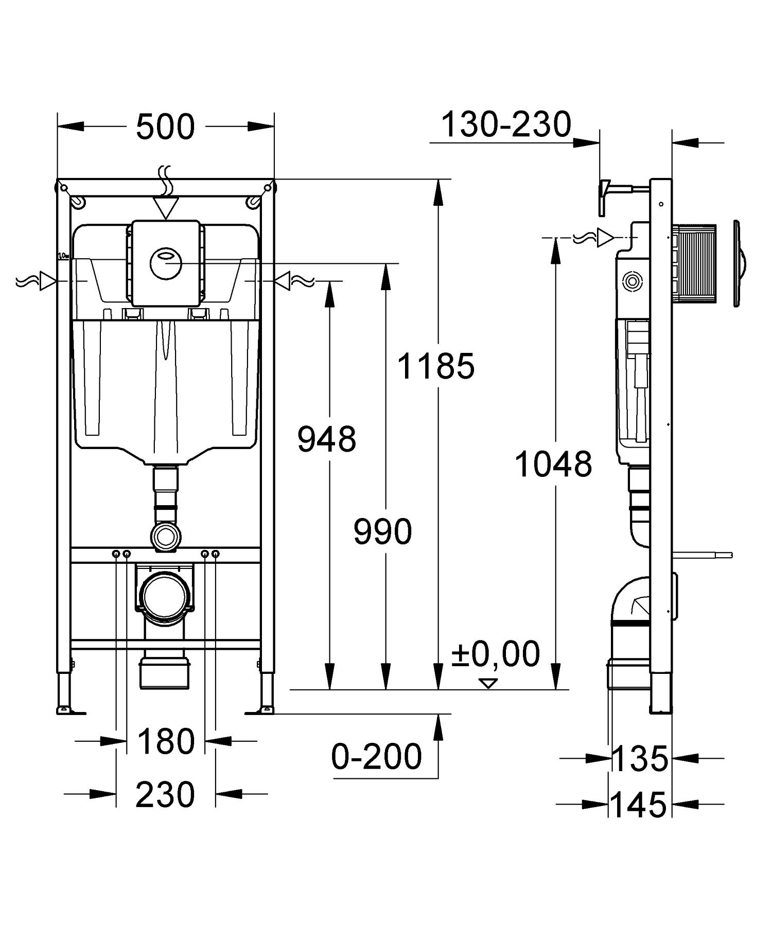 Set 3in1 cadru WC Grohe 39930000, 1130 mm, 500 mm, 90, 110 mm, 2 moduri spalare, incastrat, clapeta crom