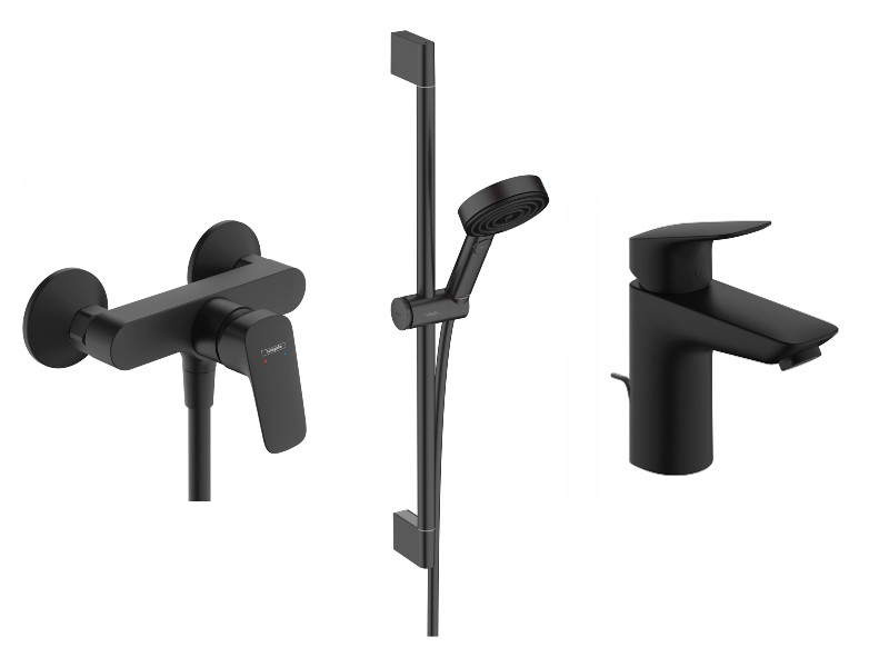 Hansgrohe Set 3in1 dus hansgrohe logis, bateria lavoar m, coloana dus, 3 functii, ventil, mat, negru, 71600670-1st