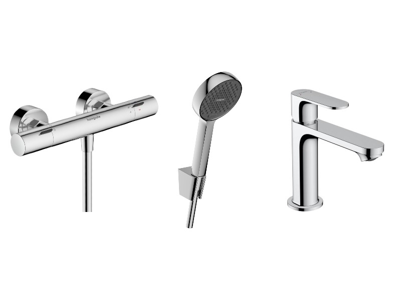 Hansgrohe Set 3in1 dus hansgrohe rebris s, aparent, termostat, baterie lavoar, set dus, crom, 13323000-16st