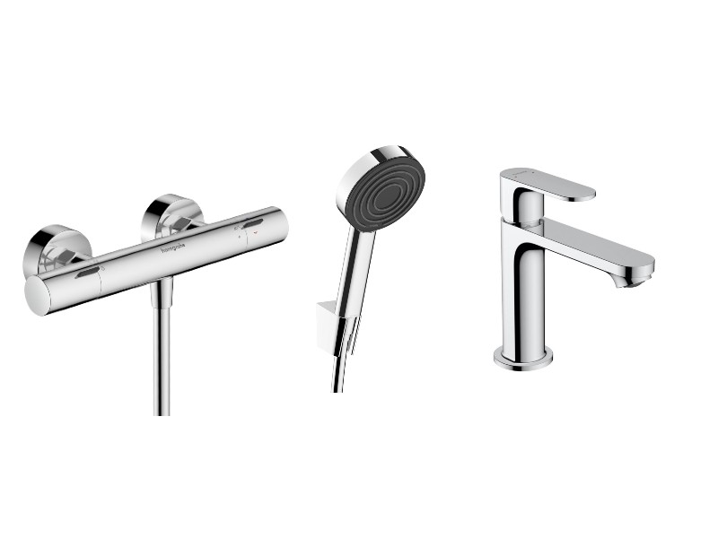 Hansgrohe Set 3in1 dus hansgrohe rebris s, aparent, termostat, baterie lavoar, set dus, crom, 13323000-17st