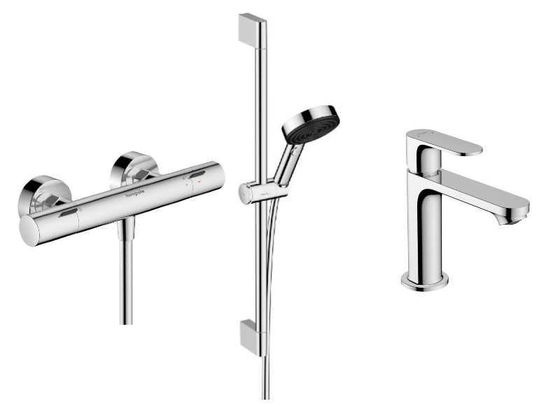Hansgrohe Set 3in1 dus hansgrohe rebris s, aparent, termostat, baterie lavoar, set dus, crom, 13323000-18st