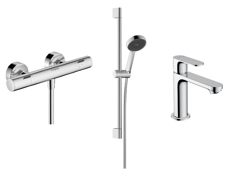 Hansgrohe Set 3in1 dus hansgrohe rebris s, aparent, termostat, baterie lavoar, set dus, crom, 13323000-19st