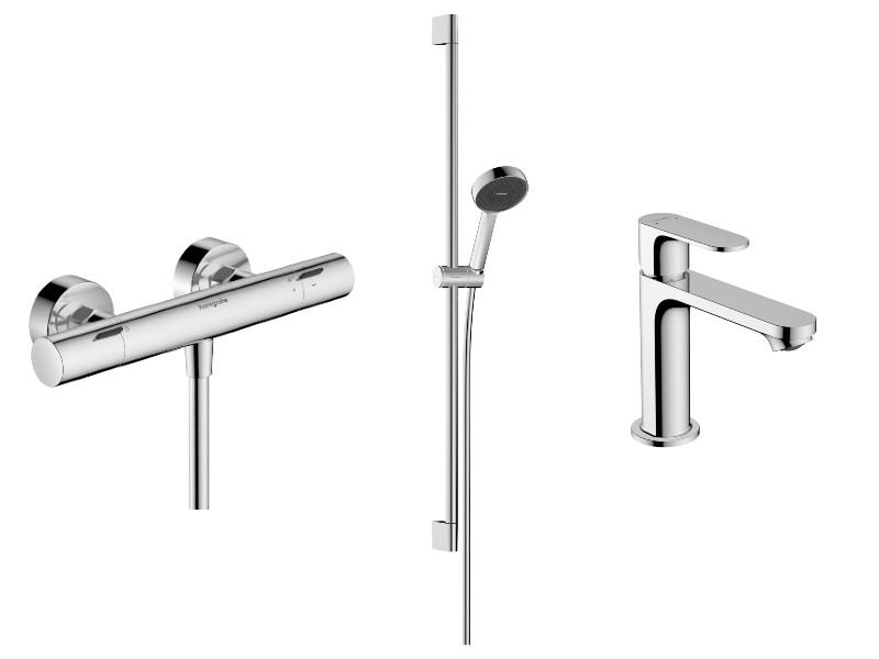 Hansgrohe Set 3in1 dus hansgrohe rebris s, aparent, termostat, baterie lavoar, set dus, crom, 13323000-20st